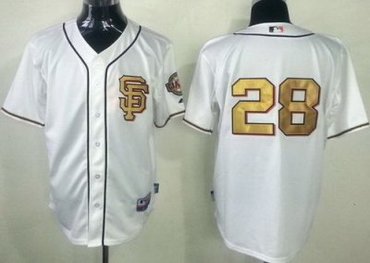 San Francisco Giants 28 Buster Posey Cream MLB Jerseys Gold Number SF Style