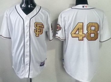 San Francisco Giants 48 Pablo Sandoval Cream MLB Jerseys Gold Number SF Style