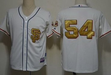 San Francisco Giants 54 Sergio Romo Cream Baseball MLB Jerseys Gold Number SF Style