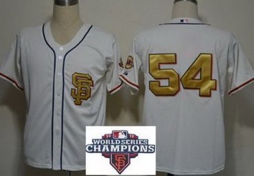 San Francisco Giants 54 Sergio Romo Cream Gold Number 2012 World Series Champions Patch MLB Jerseys