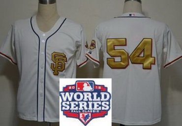 San Francisco Giants 54 Sergio Romo Cream Gold Number 2012 World Series Patch MLB Jerseys