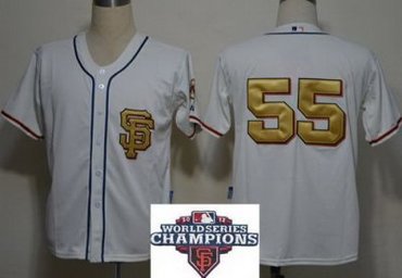 San Francisco Giants 55 Tim Lincecum Cream Gold Number 2012 World Series Champions Patch MLB Jerseys
