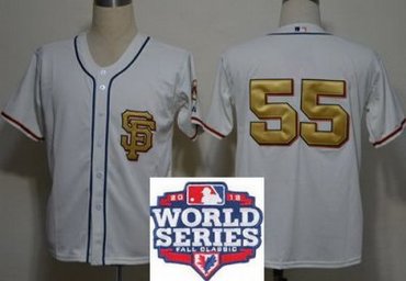 San Francisco Giants 55 Tim Lincecum Cream Gold Number 2012 World Series Patch MLB Jerseys