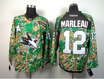 San Jose Sharks #12 Patrick Marleau Camo Veterans Day Practice NHL Jersey