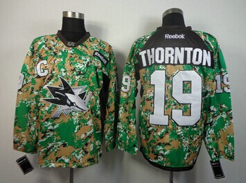 San Jose Sharks #19 Joe Thornton Camo Veterans Day Practice NHL Jersey