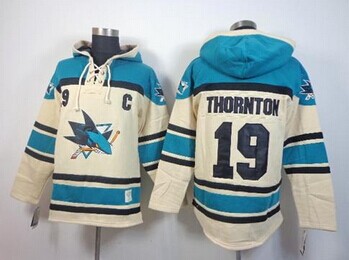 San Jose Sharks #19 Joe Thornton Cream Sawyer Hooded Sweatshirt Stitched NHL Jersey San Jose Sharks #19 Joe Thornton Cream Sawyer Hooded Sweatshirt Stitched NHL Jersey