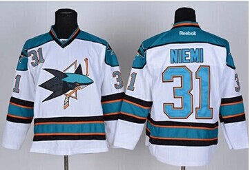 San Jose Sharks #31 Antti Niemi White Stitched NHL Jersey