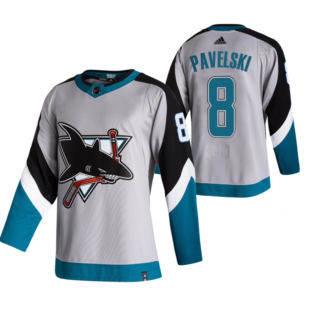 San Jose Sharks #8 Joe Pavelski Grey Men's Adidas 2020-21 Reverse Retro Alternate NHL Jersey San Jose Sharks #8 Joe Pavelski Grey Men's Adidas 2020-21 Reverse Retro Alternate NHL Jersey