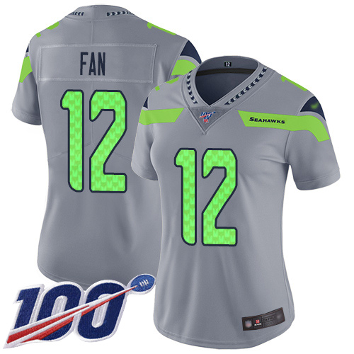 Seahawks #12 Fan Silver Women's Stitched Football Limited Inverted Legend 100th Season Jersey Seahawks #12 Fan Silver Women's Stitched Football Limited Inverted Legend 100th Season Jersey