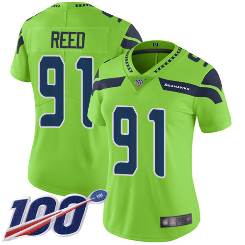 Seahawks #91 Jarran Reed Green Women's Stitched Football Limited Rush 100th Season Jersey Seahawks #91 Jarran Reed Green Women's Stitched Football Limited Rush 100th Season Jersey
