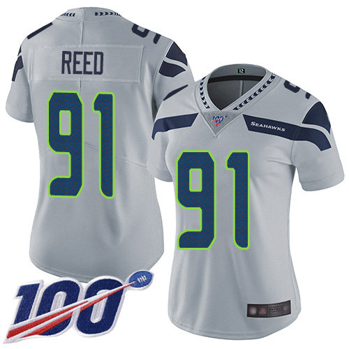 Seahawks #91 Jarran Reed Grey Alternate Women's Stitched Football 100th Season Vapor Limited Jersey Seahawks #91 Jarran Reed Grey Alternate Women's Stitched Football 100th Season Vapor Limited Jersey