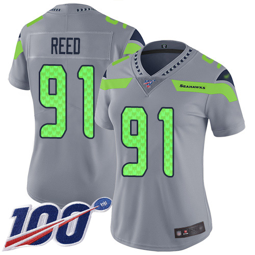 Seahawks #91 Jarran Reed Silver Women's Stitched Football Limited Inverted Legend 100th Season Jersey Seahawks #91 Jarran Reed Silver Women's Stitched Football Limited Inverted Legend 100th Season Jersey