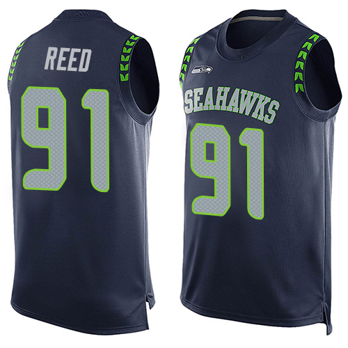 Seahawks #91 Jarran Reed Steel Blue Team Color Men's Stitched Football Limited Tank Top Jersey Seahawks #91 Jarran Reed Steel Blue Team Color Men's Stitched Football Limited Tank Top Jersey