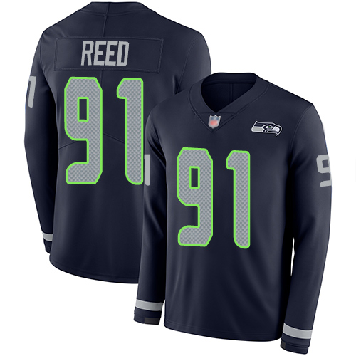 Seahawks #91 Jarran Reed Steel Blue Team Color Men's Stitched Football Limited Therma Long Sleeve Jersey Seahawks #91 Jarran Reed Steel Blue Team Color Men's Stitched Football Limited Therma Long Sleeve Jersey