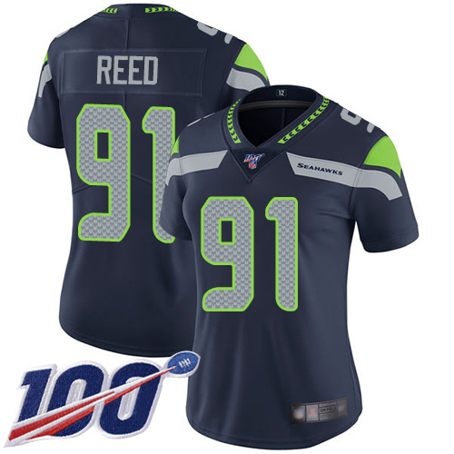 Seahawks #91 Jarran Reed Steel Blue Team Color Women's Stitched Football 100th Season Vapor Limited Jersey Seahawks #91 Jarran Reed Steel Blue Team Color Women's Stitched Football 100th Season Vapor Limited Jersey