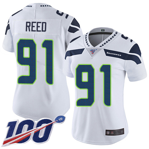 Seahawks #91 Jarran Reed White Women's Stitched Football 100th Season Vapor Limited Jersey Seahawks #91 Jarran Reed White Women's Stitched Football 100th Season Vapor Limited Jersey