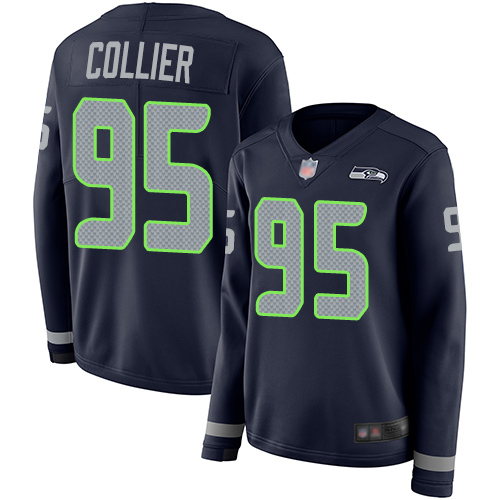 Seahawks #95 L.J. Collier Steel Blue Team Color Women's Stitched Football Limited Therma Long Sleeve Jersey Seahawks #95 L.J. Collier Steel Blue Team Color Women's Stitched Football Limited Therma Long Sleeve Jersey