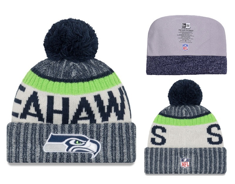 Seahawks College Navy 2017 NFL Sideline Pom Knit Hat YD