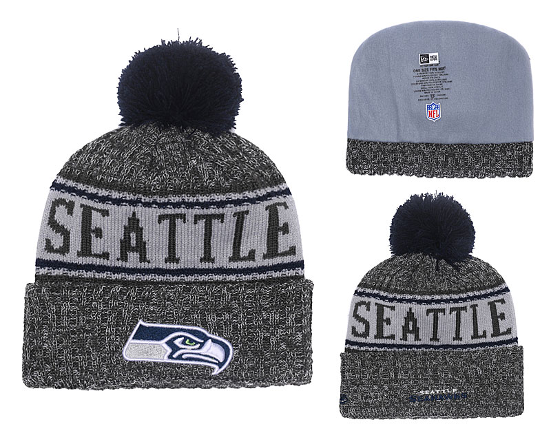 Seahawks Graphite 2018 NFL Sideline Pom Knit Hat YD