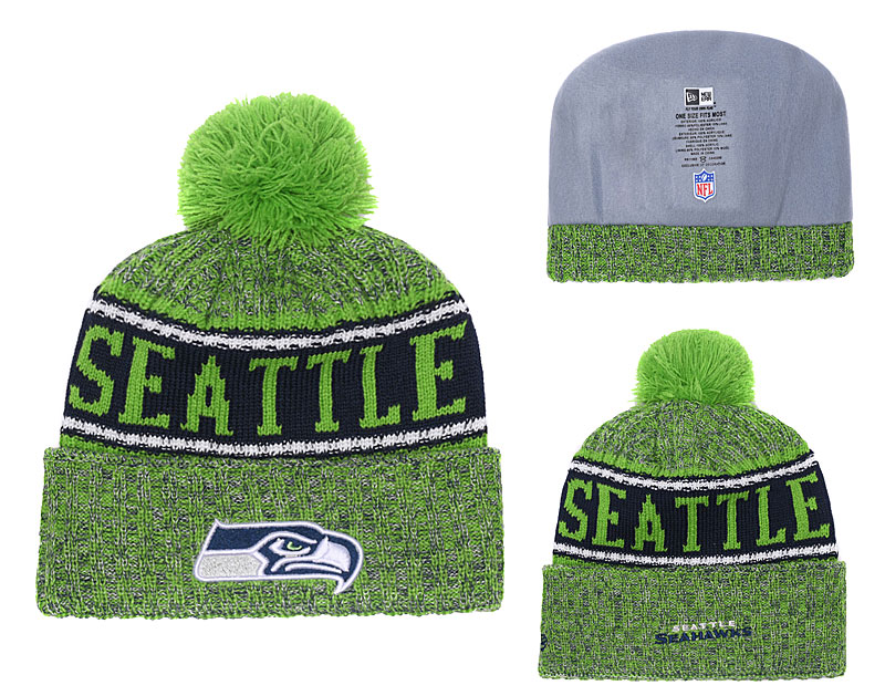 Seahawks Green 2018 NFL Sideline Pom Knit Hat YD