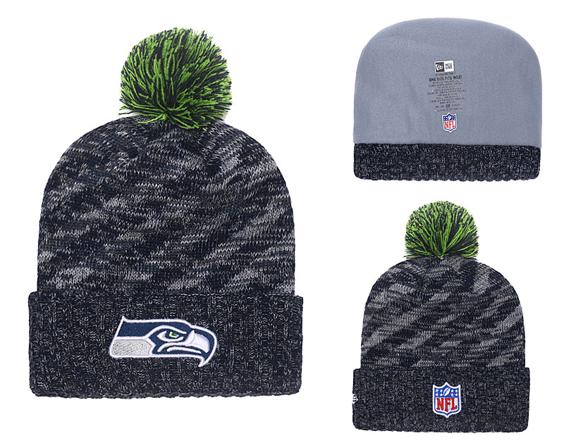 Seahawks Navy 2018 NFL Sideline Cold Weather Pom Knit Hat YD