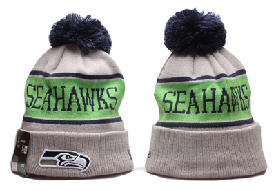 Seahawks Team Logo Gray Green Wordmark Cuffed Pom Knit Hat YP