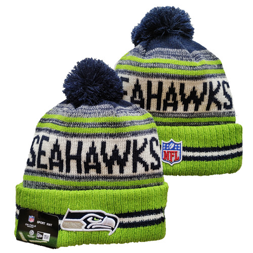 Seahawks Team Logo Green And Gray Pom Cuffed Knit Hat YD