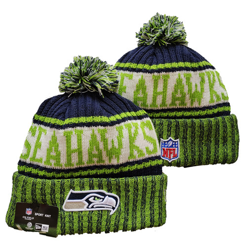 Seahawks Team Logo Green And Navy Pom Cuffed Knit Hat YD
