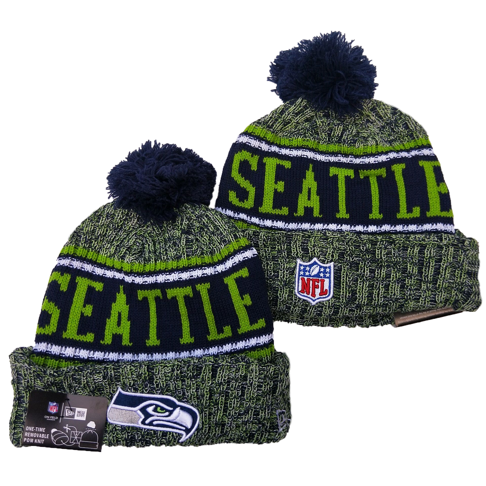Seahawks Team Logo Green Pom Knit Hat YD