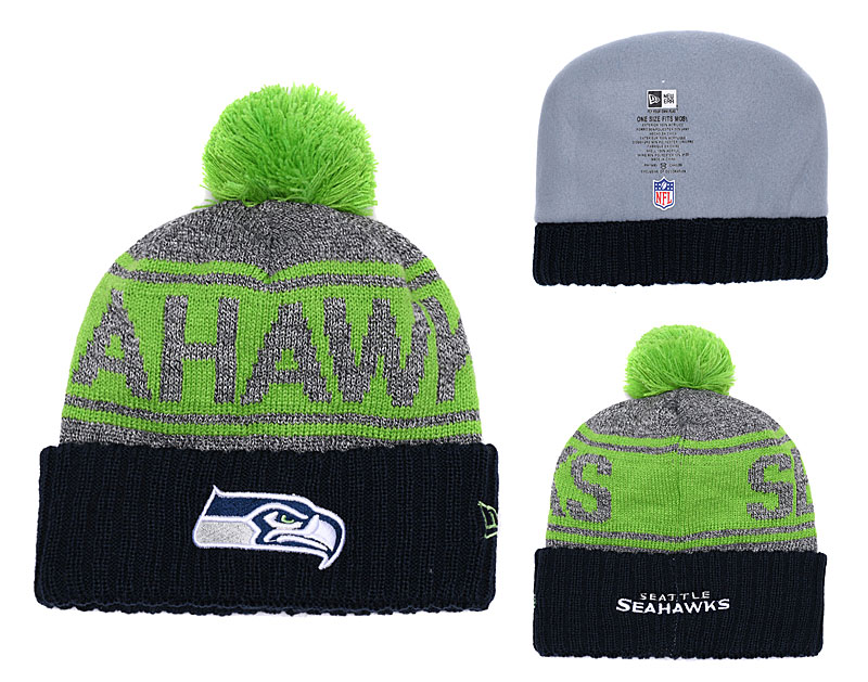 Seahawks Team Logo Navy Cuffed Pom Knit Hat YD