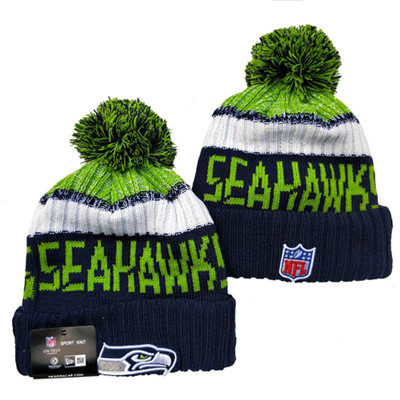Seahawks Team Logo Navy Pom Knit Hat YD