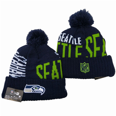 Seahawks Team Logo Navy Pom Knit Hat YD