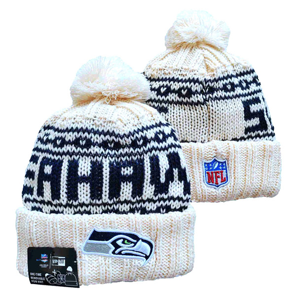 Seahawks Team Logo Pom Cuffed White Knit Hat  YD