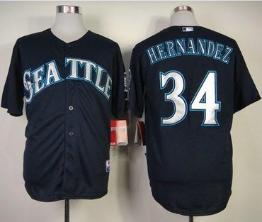 Seattle Mariners #34 Felix Hernandez Navy Blue Cool Base Baseball Jersey