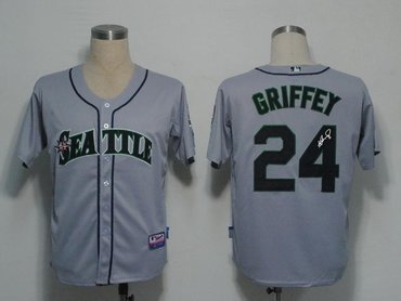 Seattle Mariners 24 Ken Griffey Grey Cool Base MLB Signed Jersey