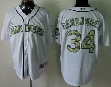 Seattle Mariners 34 Felix Hernandez White 2013 USMC Cool Base Camo Number MLB Jerseys