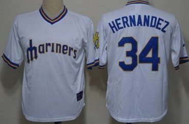 Seattle Mariners 34 Felix Hernandez White Throwback M&N MLB Jerseys