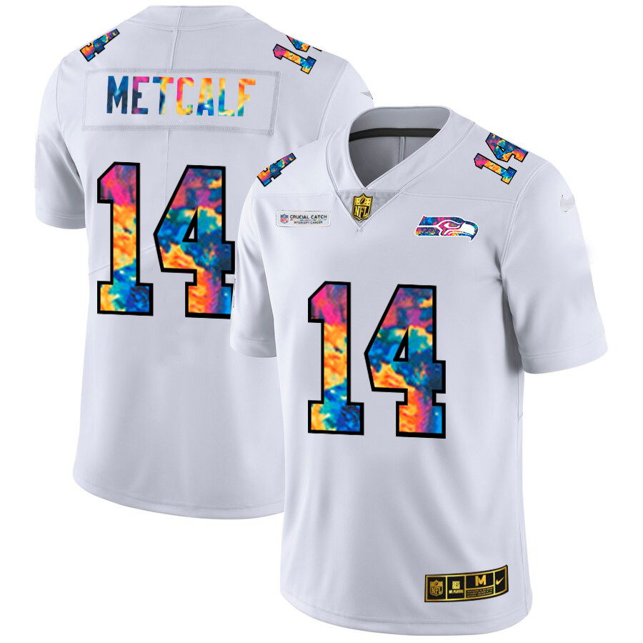 Seattle Seahawks #14 DK Metcalf Men's White Nike Multi-Color 2020 NFL Crucial Catch Limited NFL Jersey Seattle Seahawks #14 DK Metcalf Men's White Nike Multi-Color 2020 NFL Crucial Catch Limited NFL Jersey
