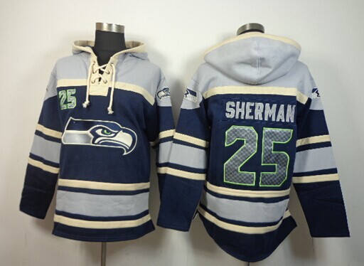 Seattle Seahawks #25 Richard Sherman Grey-Blue Sawyer Hooded Sweatshirt Stitched Jersey