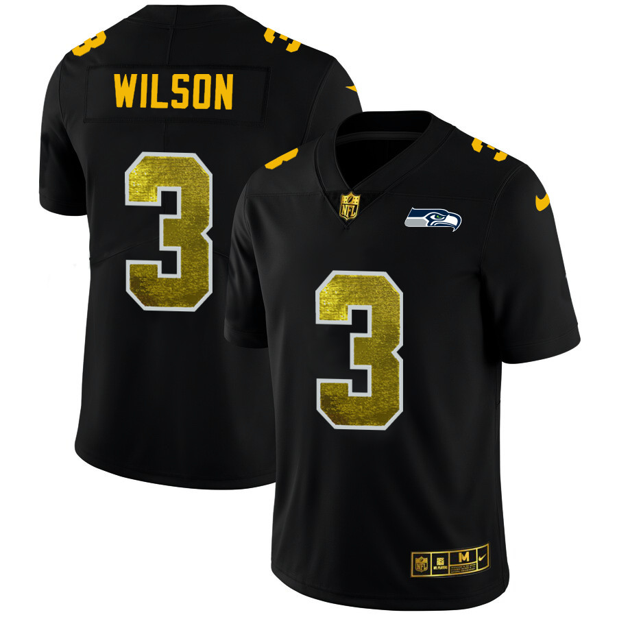Seattle Seahawks #3 Russell Wilson Men's Black Nike Golden Sequin Vapor Limited NFL Jersey Seattle Seahawks #3 Russell Wilson Men's Black Nike Golden Sequin Vapor Limited NFL Jersey