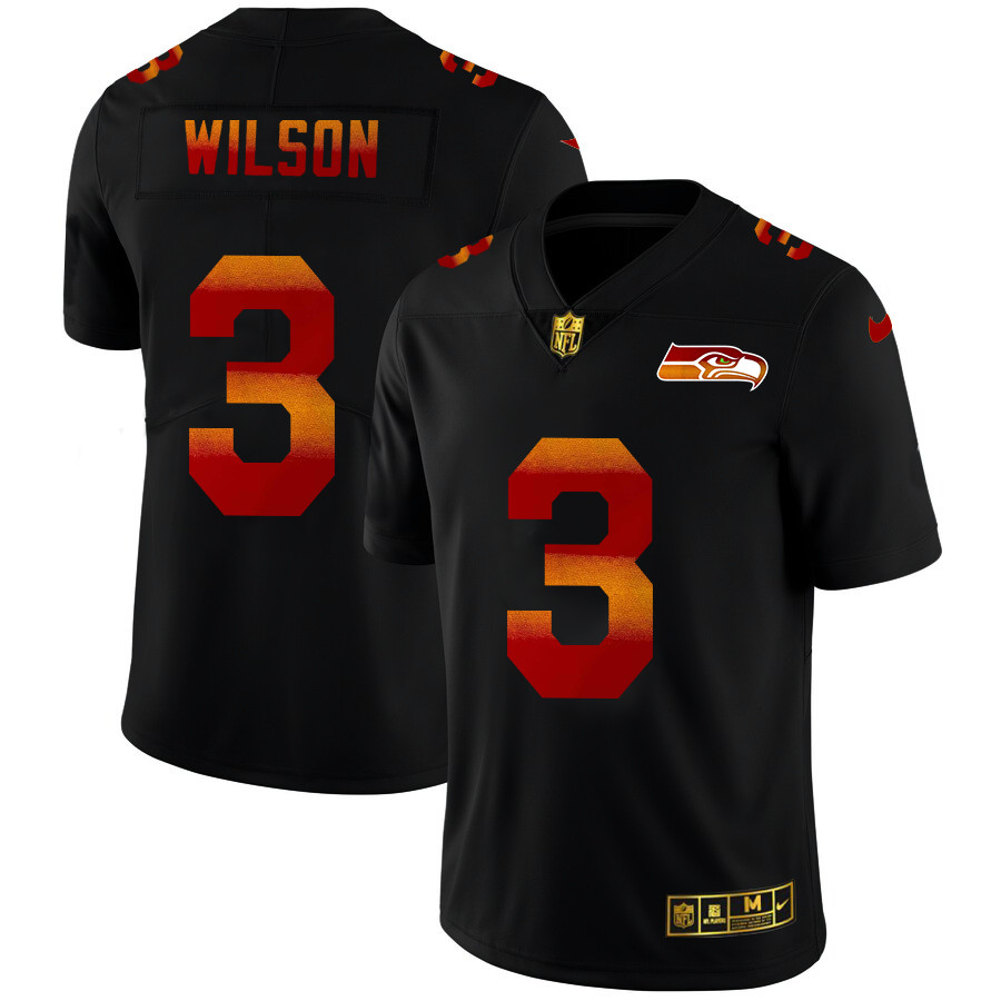 Seattle Seahawks #3 Russell Wilson Men's Black Nike Red Orange Stripe Vapor Limited NFL Jersey Seattle Seahawks #3 Russell Wilson Men's Black Nike Red Orange Stripe Vapor Limited NFL Jersey