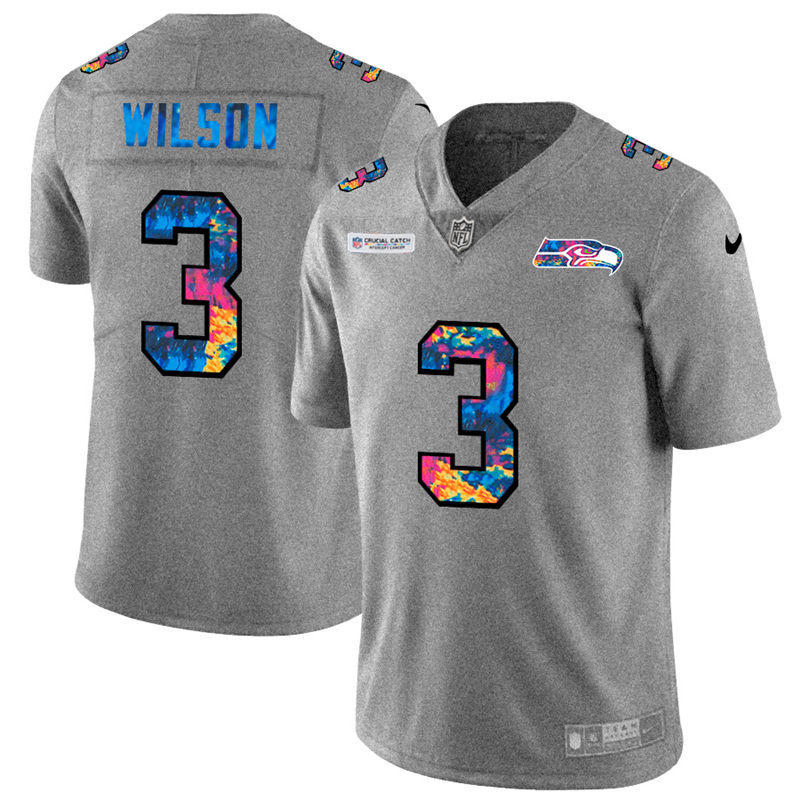 Seattle Seahawks #3 Russell Wilson Men's Nike Multi-Color 2020 NFL Crucial Catch NFL Jersey Greyheather Seattle Seahawks #3 Russell Wilson Men's Nike Multi-Color 2020 NFL Crucial Catch NFL Jersey Greyheather