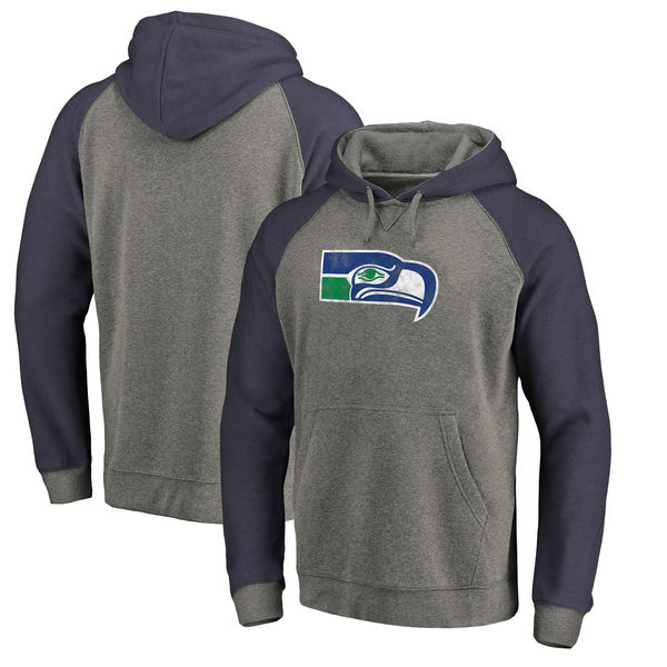 Seattle Seahawks NFL Pro Line By Fanatics Branded Throwback Logo Tri-Blend Raglan Pullover Hoodie Gray Navy Seattle Seahawks NFL Pro Line By Fanatics Branded Throwback Logo Tri-Blend Raglan Pullover Hoodie Gray Navy