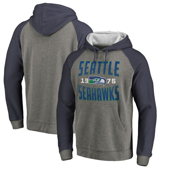 Seattle Seahawks NFL Pro Line By Fanatics Branded Timeless Collection Antique Stack Tri-Blend Raglan Pullover Hoodie Ash Seattle Seahawks NFL Pro Line By Fanatics Branded Timeless Collection Antique Stack Tri-Blend Raglan Pullover Hoodie Ash