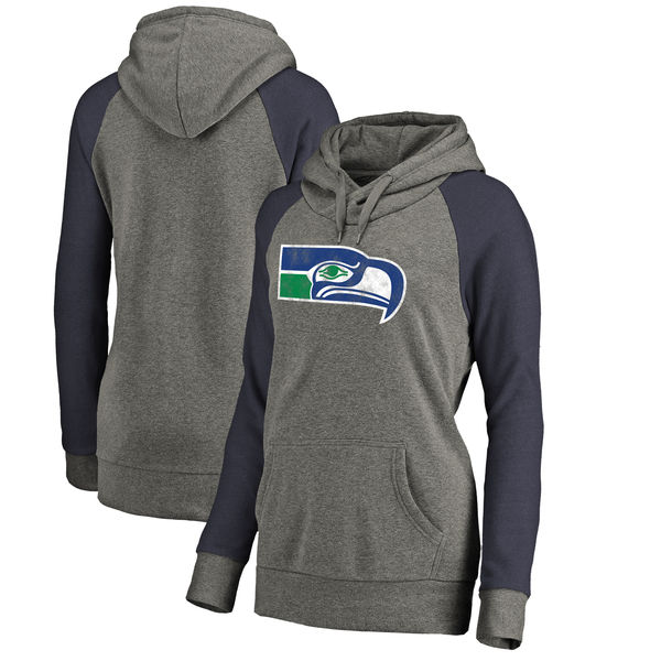 Seattle Seahawks NFL Pro Line By Fanatics Branded Women's Throwback Logo Tri-Blend Raglan Plus Size Pullover Hoodie Gray Navy Seattle Seahawks NFL Pro Line By Fanatics Branded Women's Throwback Logo Tri-Blend Raglan Plus Size Pullover Hoodie Gray Navy
