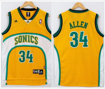 Seattle Supersonic #34 Ray Allen Yellow White SuperSonics Throwback Stitched NBA Jersey Seattle Supersonic #34 Ray Allen Yellow White SuperSonics Throwback Stitched NBA Jersey