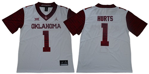 Sooners #1 Jalen Hurts White Jordan Brand Limited New XII Stitched College Jersey Sooners #1 Jalen Hurts White Jordan Brand Limited New XII Stitched College Jersey