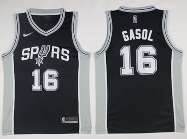 Spurs #16 Pau Gasol Black NBA Swingman Nike Jersey
