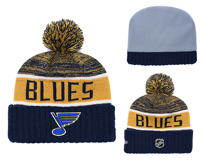 St. Louis Blues Fresh Logo Navy Yellow Pom Knit Hat YD