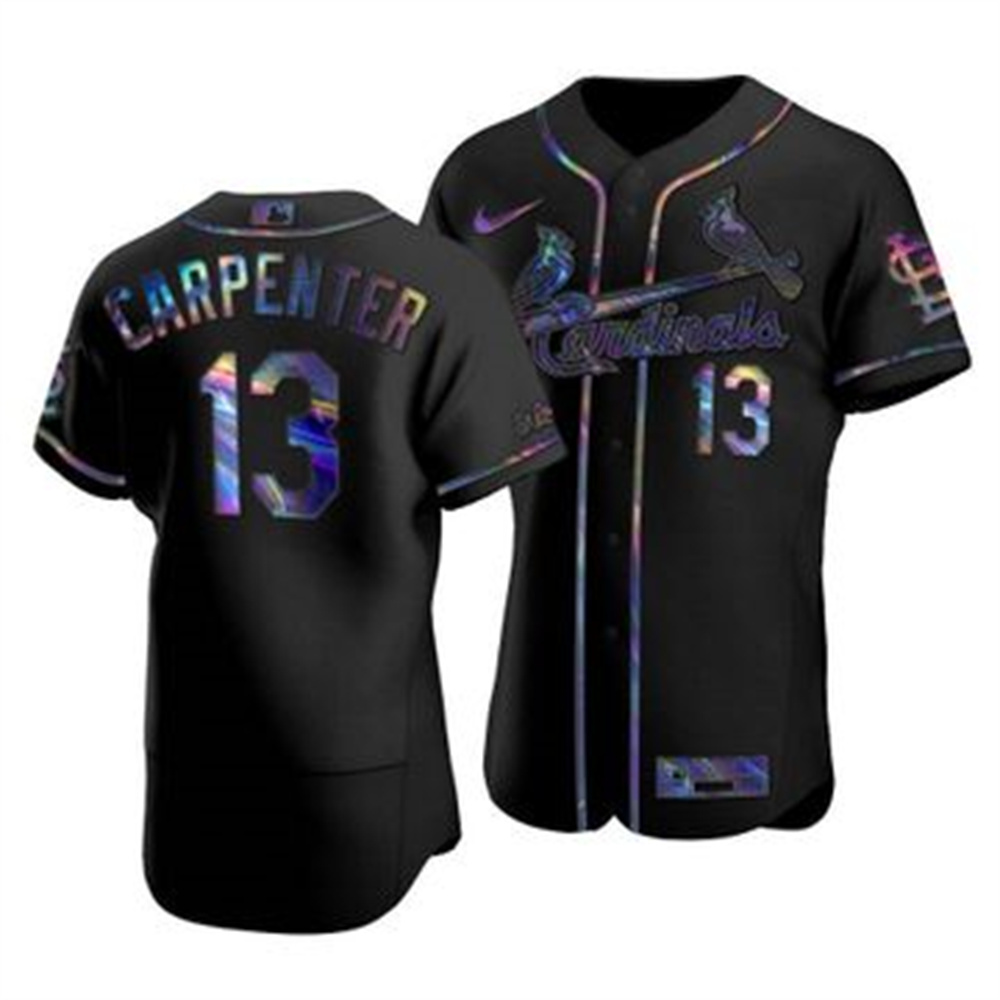 St. Louis Cardinals #13 Matt Carpenter Men's Nike Iridescent Holographic Collection MLB Jersey - Black St. Louis Cardinals #13 Matt Carpenter Men's Nike Iridescent Holographic Collection MLB Jersey - Black